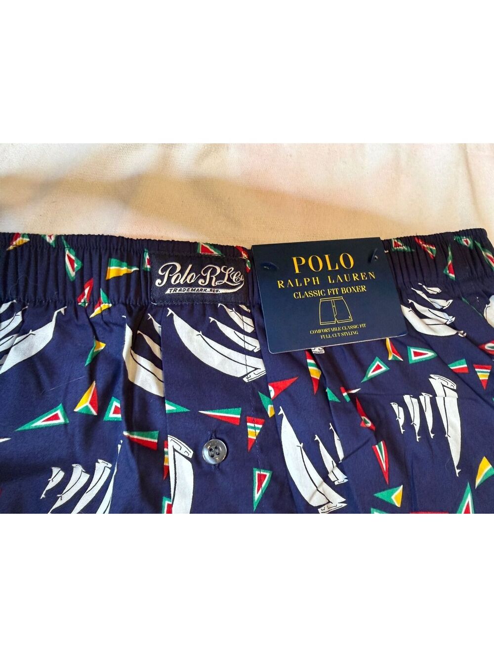 NWT Polo Ralph Lauren Mens Size M Classic Fit Boxer Shorts Navy Sailboat Flags